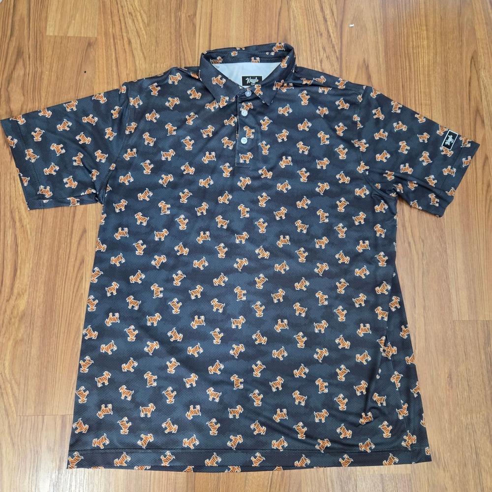 Waggle Golf Polo Shirt Goat Mens 2XL Black Tiger Camo Performance Short Sleeve - Picture 6 of 8